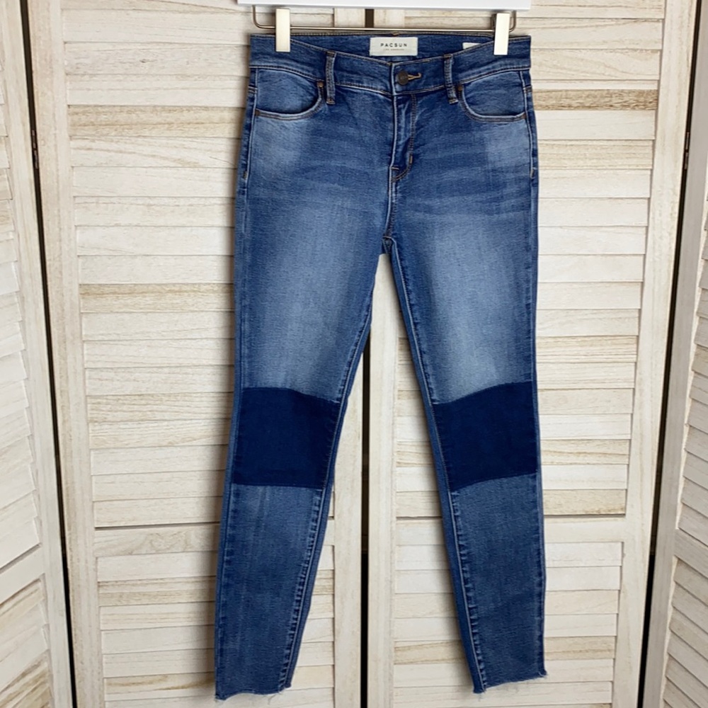 SOLD. Pacsun Super Stretch Ankle Jeggings Patched Knees Size 25 - Picture 1 of 10